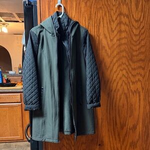 Michael Kors Army Green Coat with Black Quilted Sleeves